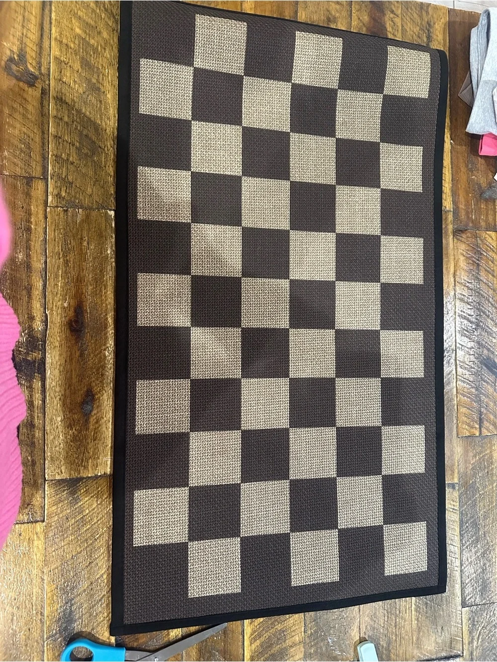 Checkerboard Indoor/Outdoor Accent Rug - Brown and Tan
